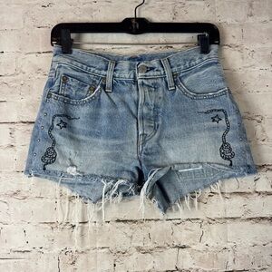 Levis 501 Limited Edition Denim Shorts Size 25 Snake Studs Embroidered Taylor XX